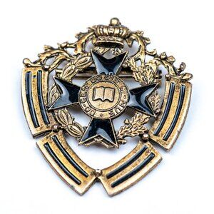 Vintage Docendo Discimus Academic Heraldic Crest Brooch